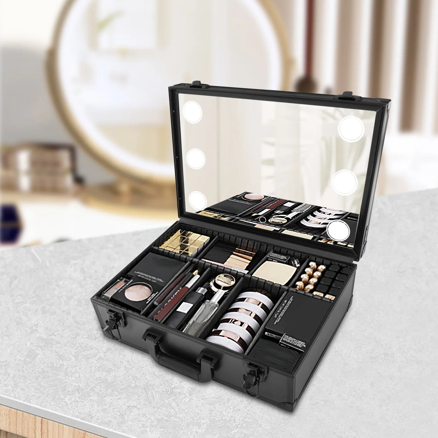 Cosmetic Case With LED Mirror Travel Makeup Box For Women