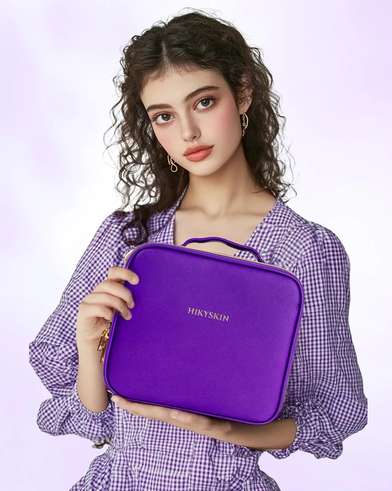 Makeup Bag With Mirror Lamp Travel Waterproof Cosmetic Case