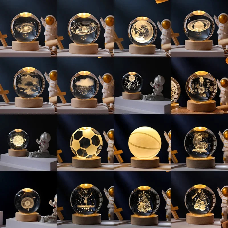 3D Moon Crystal Ball Astronomy Galaxy Solar System Saturn Luminous Balls Snow Glass Globe Night Light Home Desktop Decoration solar system sphere stand globe earth gyro ball planet by Home for Health and Beauty
