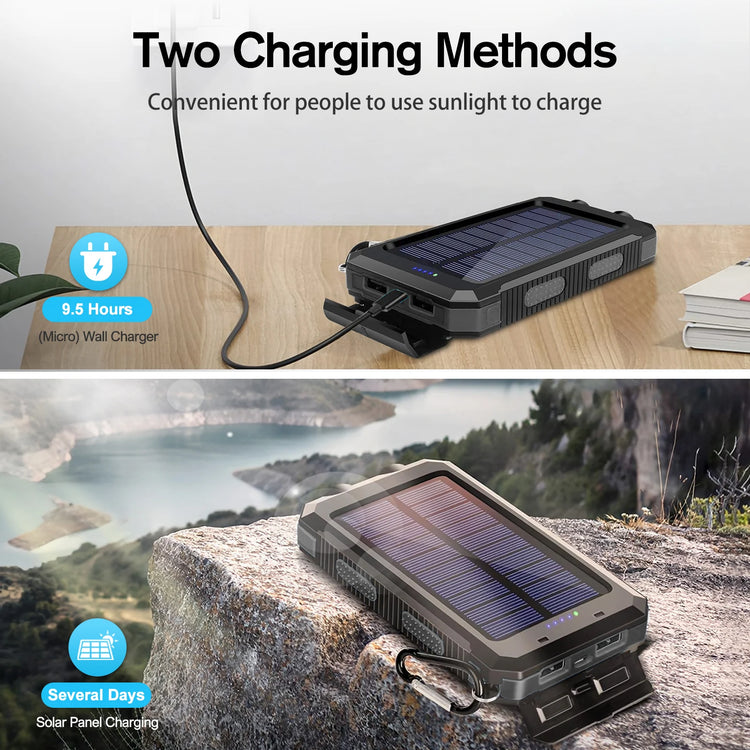 Solar Power Bank Portable Dual 30000mAh 5V USB Ports 2 LED Light Flashlight Fast Charging for iPhone Samsung Tablets by Home for Health and Beauty