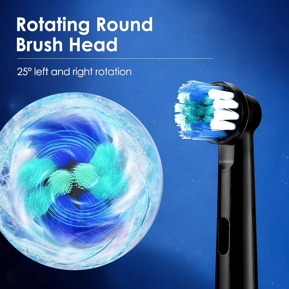 US Stock Round Rotating Electric Toothbrush for Adults Soft Bristles 5 Cleaning Modes USB Rechargeable, with 4 Replacement Heads by Home for Health and Beauty