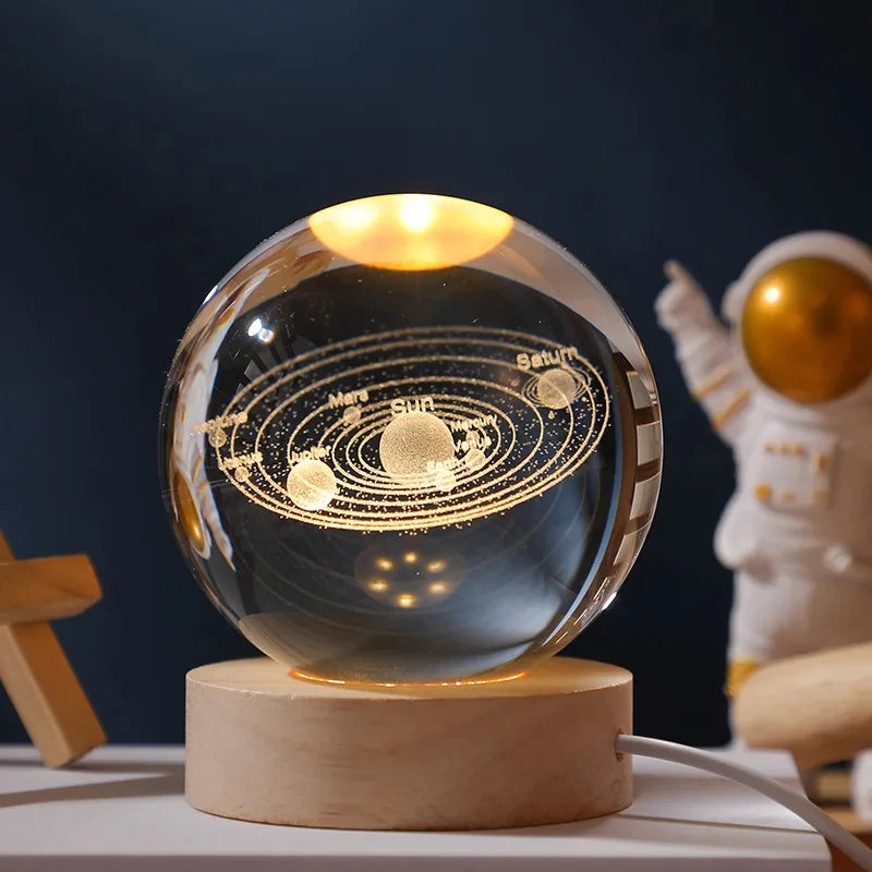 3D Moon Crystal Ball Astronomy Galaxy Solar System Saturn Luminous Balls Snow Glass Globe Night Light Home Desktop Decoration solar system sphere stand globe earth gyro ball planet by Home for Health and Beauty