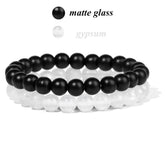 2Pcs Colorful Natural Stone Bead Bracelet Set 8MM Natural Agates Turquois Amethysts Quartzs Gem Stretch Bangle Jewelry Gift by Home for Health and Beauty