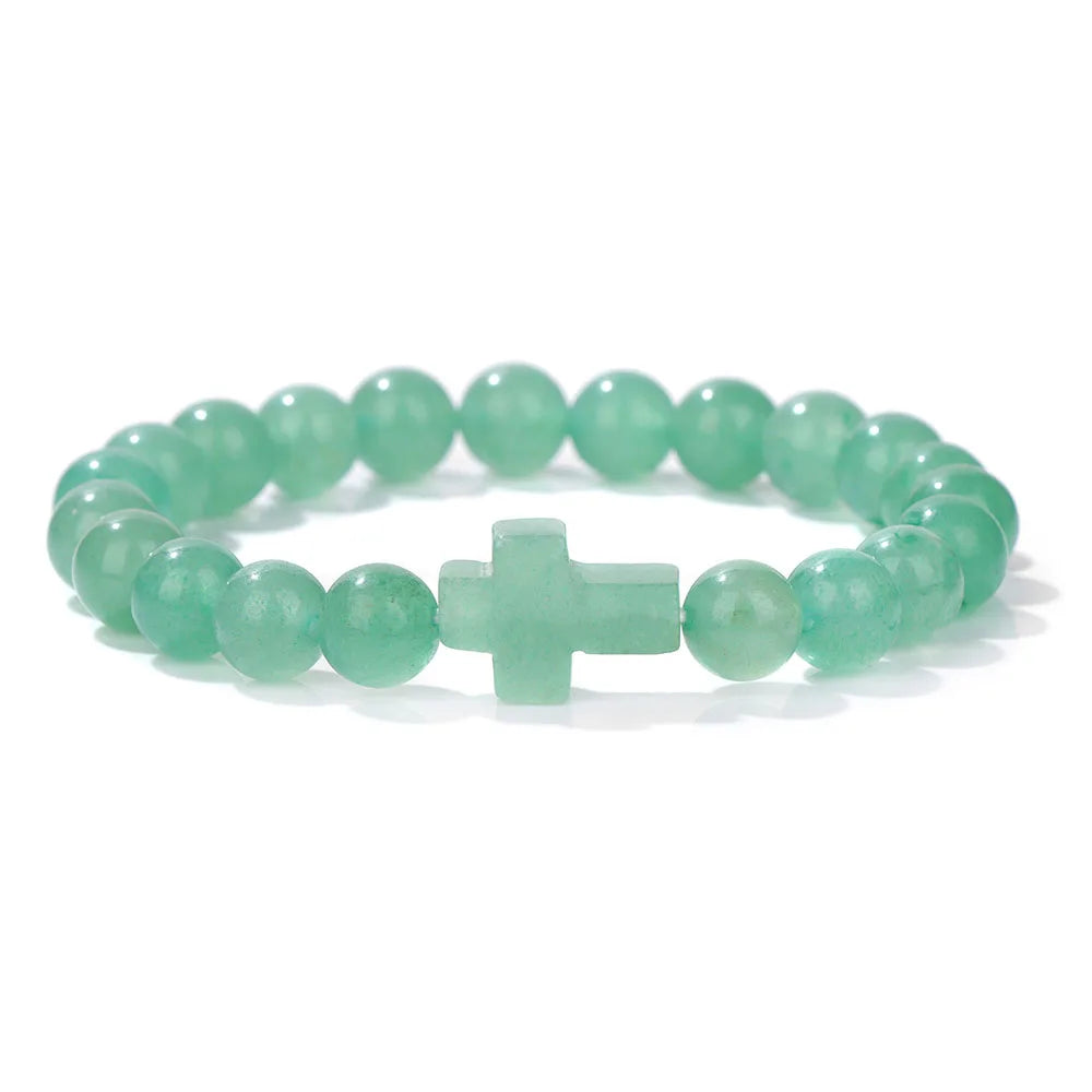 Natural Stone Cross Bracelets Unisex Prayer Yoga Jewelry