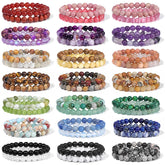 2Pcs Colorful Natural Stone Bead Bracelet Set 8MM Natural Agates Turquois Amethysts Quartzs Gem Stretch Bangle Jewelry Gift by Home for Health and Beauty