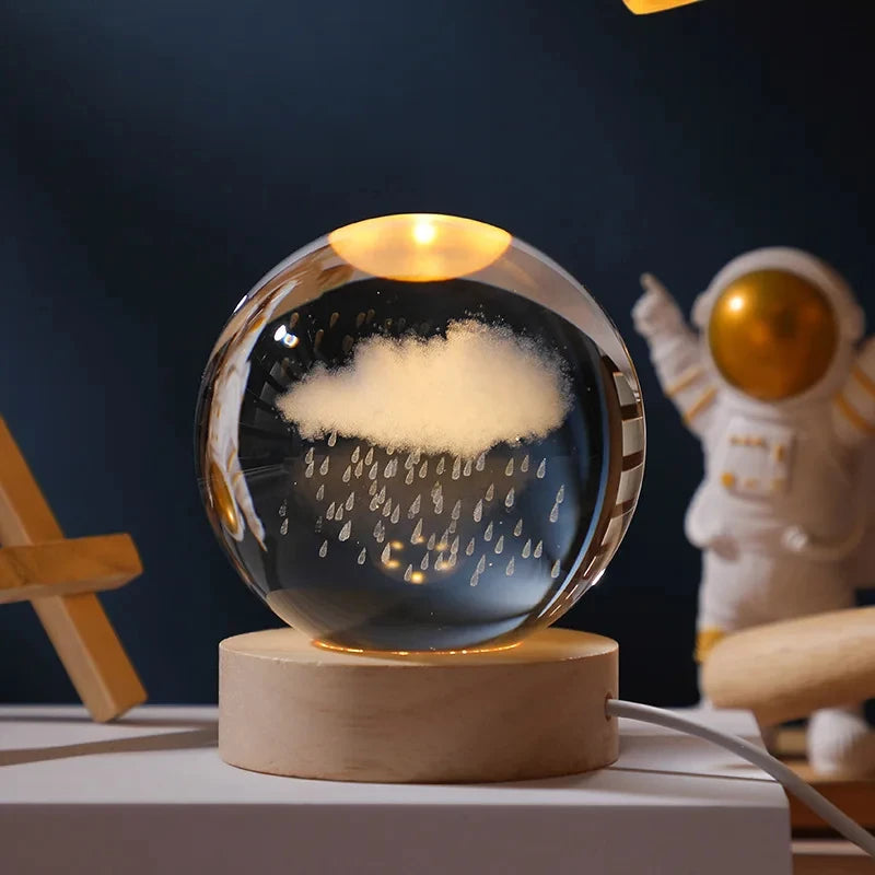 3D Moon Crystal Ball Astronomy Galaxy Solar System Saturn Luminous Balls Snow Glass Globe Night Light Home Desktop Decoration solar system sphere stand globe earth gyro ball planet by Home for Health and Beauty