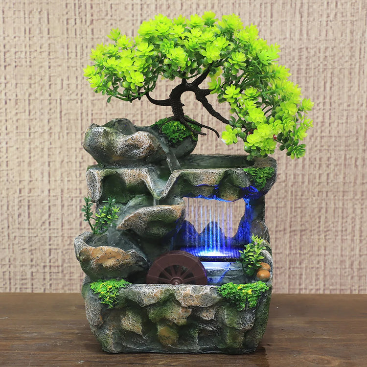Indoor Room Fountain Waterfall Decor Desktop Fountain Decoration Water Feature with Colour Changing LED Lighting Zen Meditation by Home for Health and Beauty