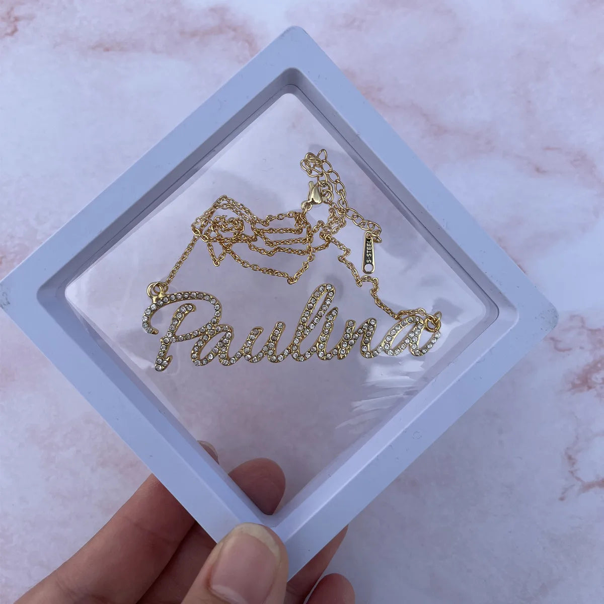 Custom Name Necklace Pave Zircon Script Nameplate Pendant