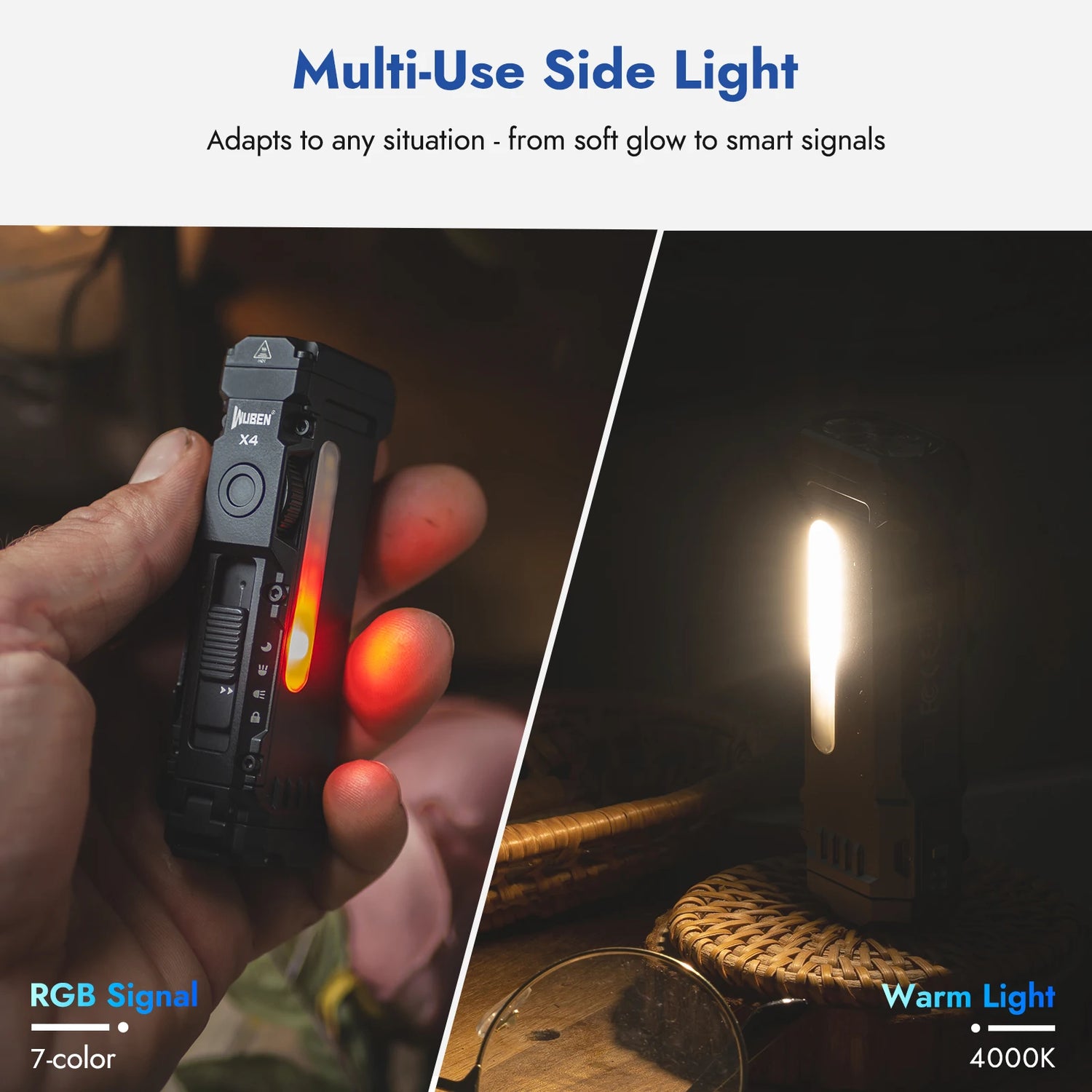 WUBEN X4 EDC Flat Flashlight with RGB Light, 1500 Lumens Mini Flashlight with Tactical Switch and Magnetic, IP68 Portable Pocket by Home for Health and Beauty