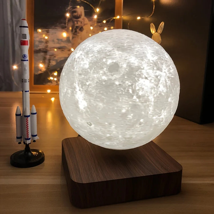 Magnetic Floating Rotating Moon Lamp with Wooden Base, 3 Color Temperature LED Night Lights of Print 3D for Unique Gifts, Room by Home for Health and Beauty