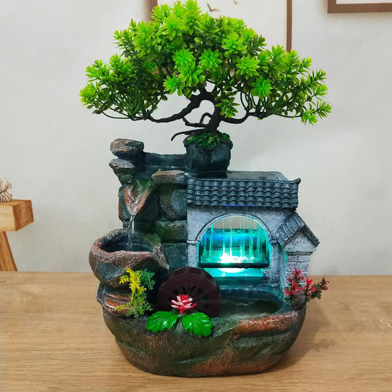 Tabletop Water Fountain with LED Light, Desktop Ornaments Resin Rockery Ornament for Office Living Room Desk Decor by Home for Health and Beauty