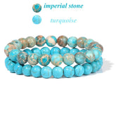 2Pcs Colorful Natural Stone Bead Bracelet Set 8MM Natural Agates Turquois Amethysts Quartzs Gem Stretch Bangle Jewelry Gift by Home for Health and Beauty