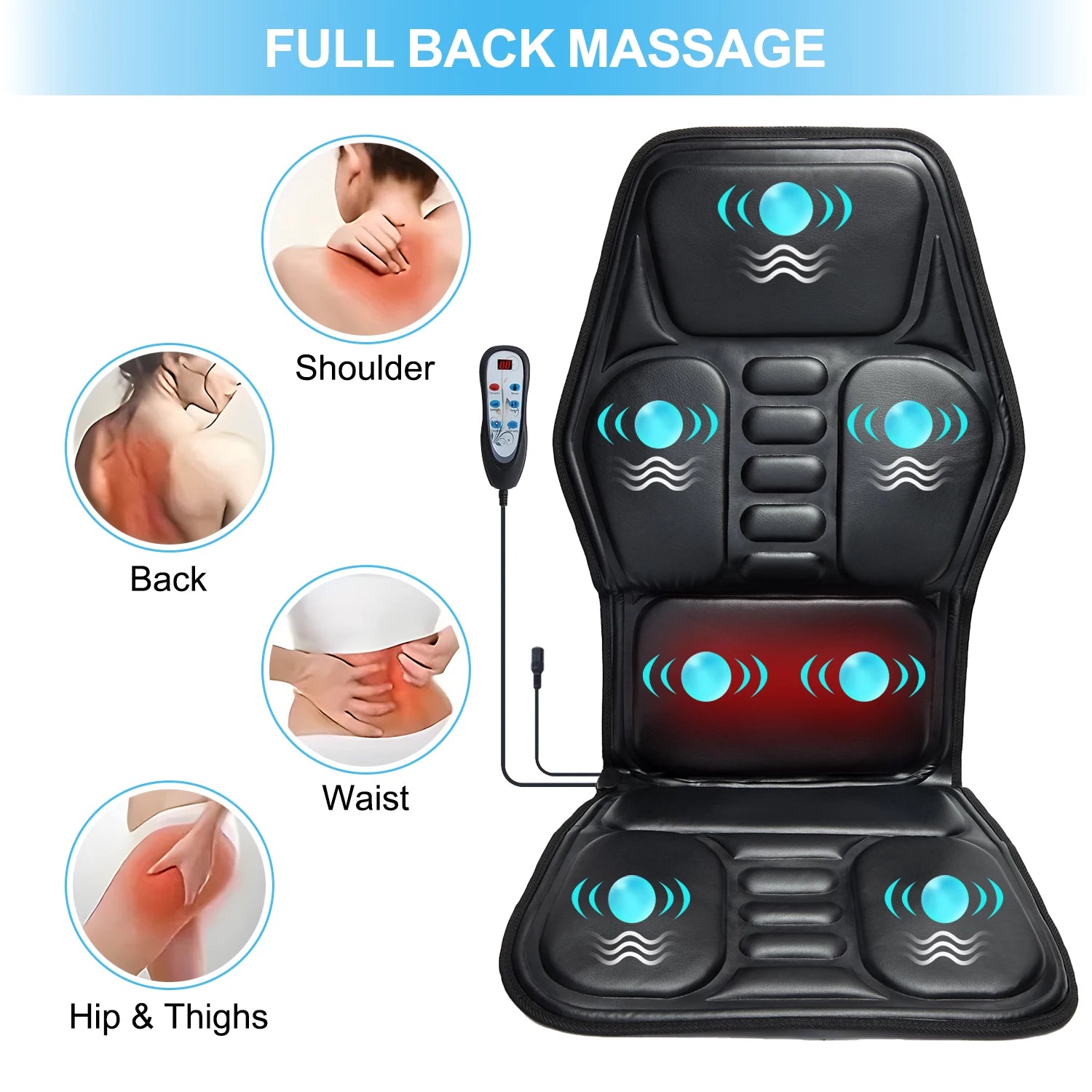 HOMEMASSA Vibration Back Massager Seat Cushion With Heat Massage Chair Pad by Home for Health and Beauty