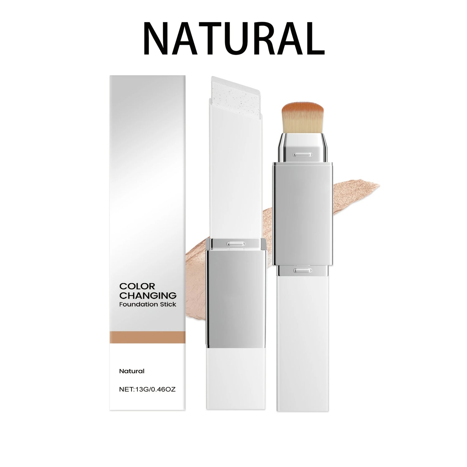 2-in-1 Color Changing Foundation Stick with Brush - Natural Matte Hydrating Long Lasting 13g by Home for Health and Beauty