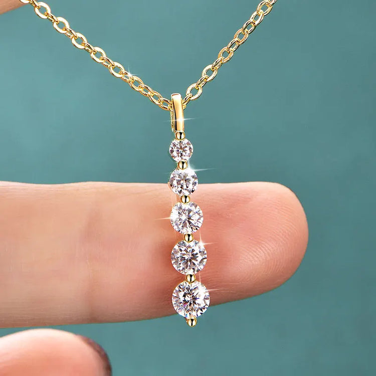 5-Stone Moissanite Long Pendant Necklace D VVS1 for Women Clavicle Chain Necklace Fine Jewelry Gift 14K Gold Filled by Home for Health and Beauty