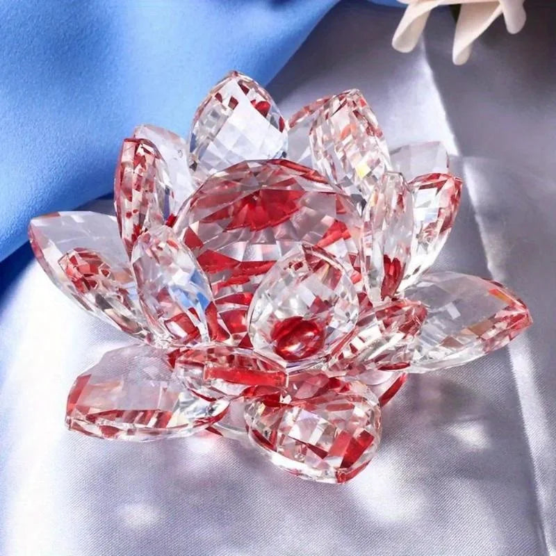 Crystal Lotus Flower Figurine Home Wedding Decoration Glass Craft Collection Paperweight Table Ornaments Souvenir Gifts by Home for Health and Beauty