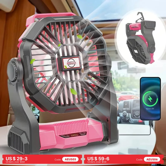 3-in-1 Charging LED Lantern Camping Fan With Rotating Feature by Home for Health and Beauty