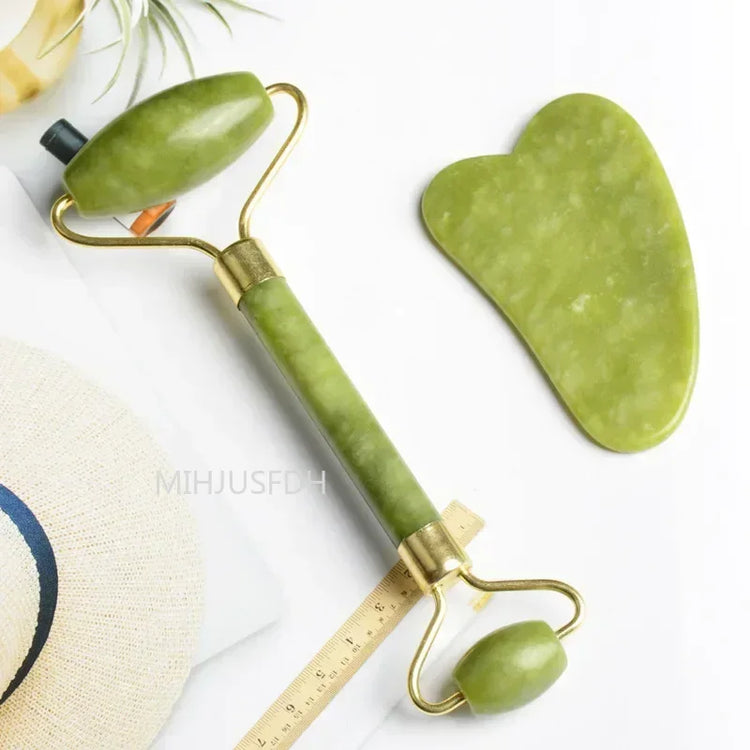 Natural Jade Roller Massager For Face, Body, Back Gua Sha by Home for Health and Beauty