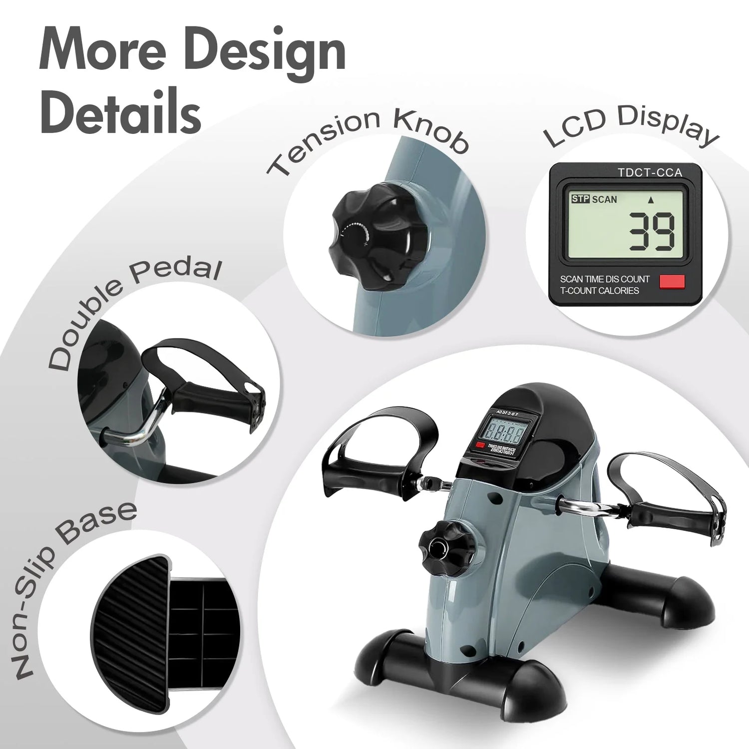 Mini Pedal Exercise Bike Under Desk Bicycle Trainer Fitness Cycling Portable LCD Display Arm Leg Fitness Equipment Home Office by Home for Health and Beauty