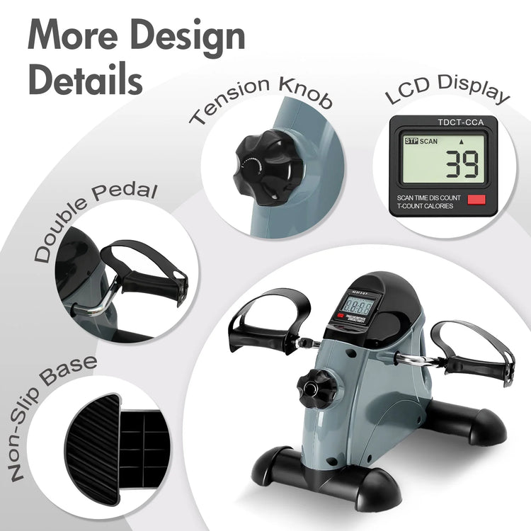 Mini Pedal Exercise Bike Under Desk Bicycle Trainer Fitness Cycling Portable LCD Display Arm Leg Fitness Equipment Home Office by Home for Health and Beauty