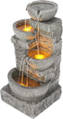 Cascading Bowls and Stacked Stones LED Outdoor Water Fountain by Home for Health and Beauty