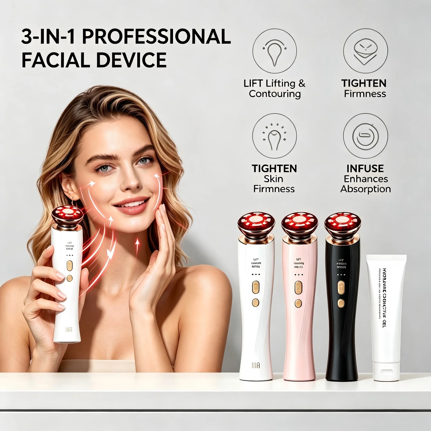 3 in 1 Red Light Handle Facial Device Portable V Shaped Face Lifting Slimming Massager for Neck Skin Tightening Anti-Aging Skincare Tool For Women Travel Home Use Gift by Home for Health and Beauty