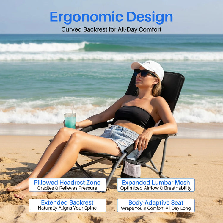Camping Beach Chair Portable Lightweight Low Mesh Back Padded Armrests Folding Beach Chair with Cup Holder Storage Pocket for Camp Picnic Lawn by Home for Health and Beauty
