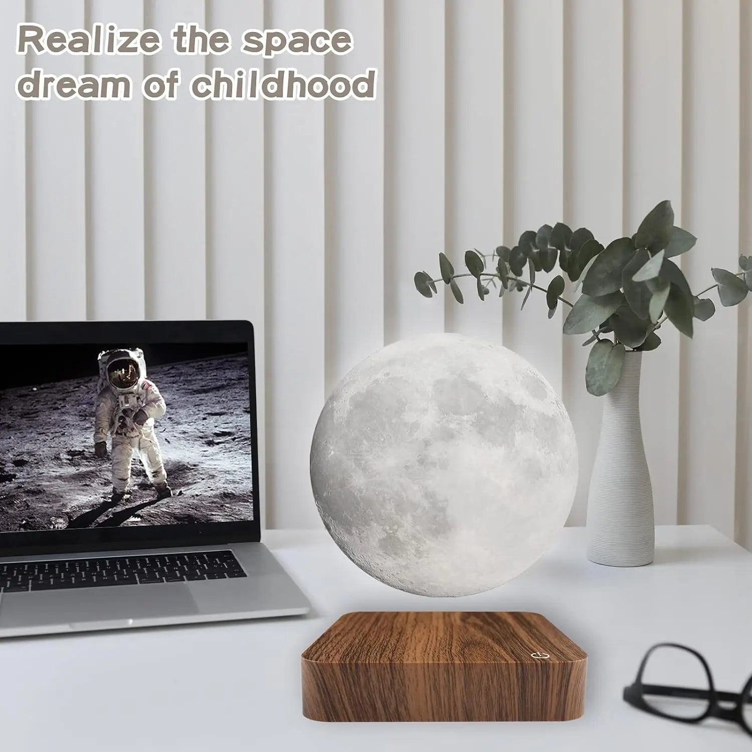 Magnetic Floating Rotating Moon Lamp with Wooden Base, 3 Color Temperature LED Night Lights of Print 3D for Unique Gifts, Room by Home for Health and Beauty