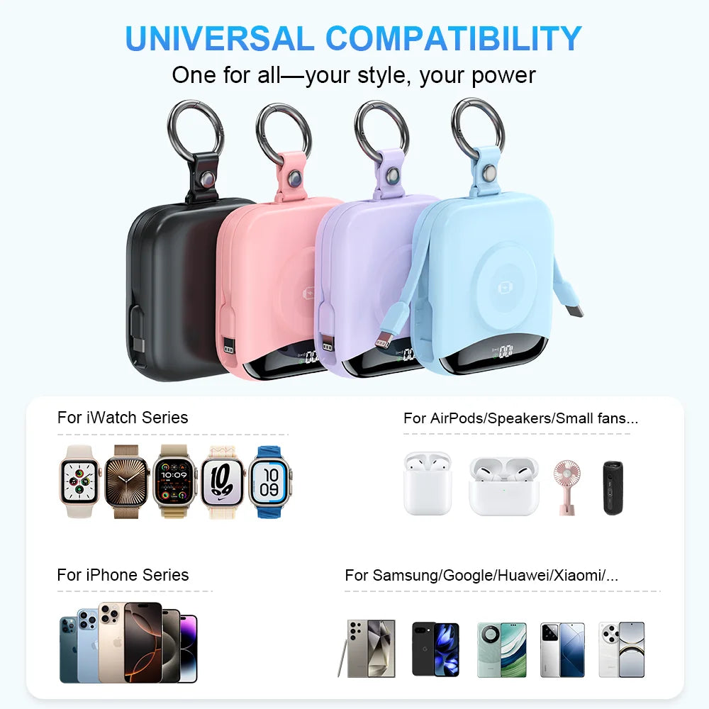 Apple Watch Power Bank With Wireless Charger Built In Lightning Cable Keychain by Home for Health and Beauty