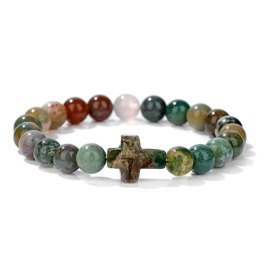 Natural Stone Cross Bracelets Unisex Prayer Yoga Jewelry