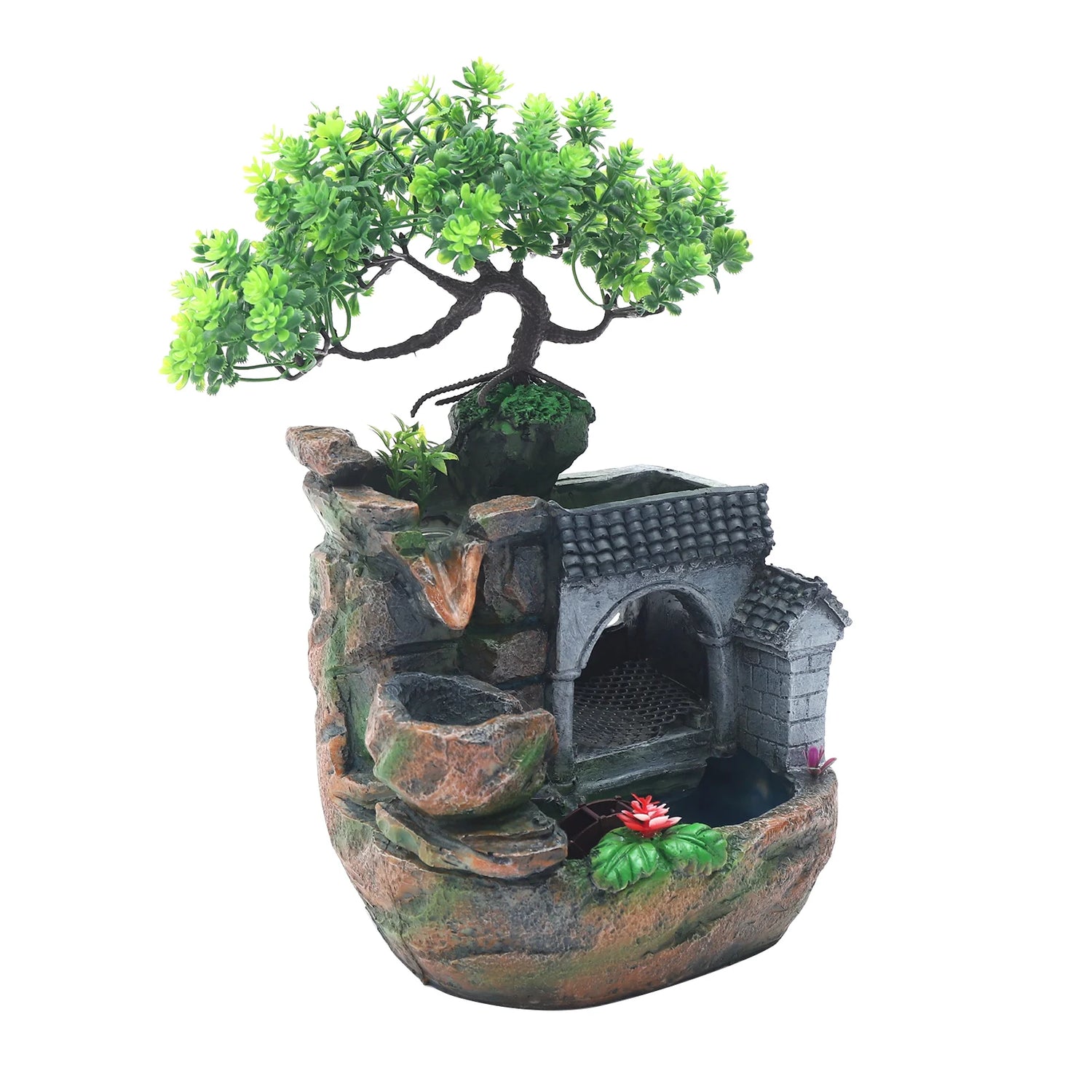 Tabletop Water Fountain with LED Light, Desktop Ornaments Resin Rockery Ornament for Office Living Room Desk Decor by Home for Health and Beauty