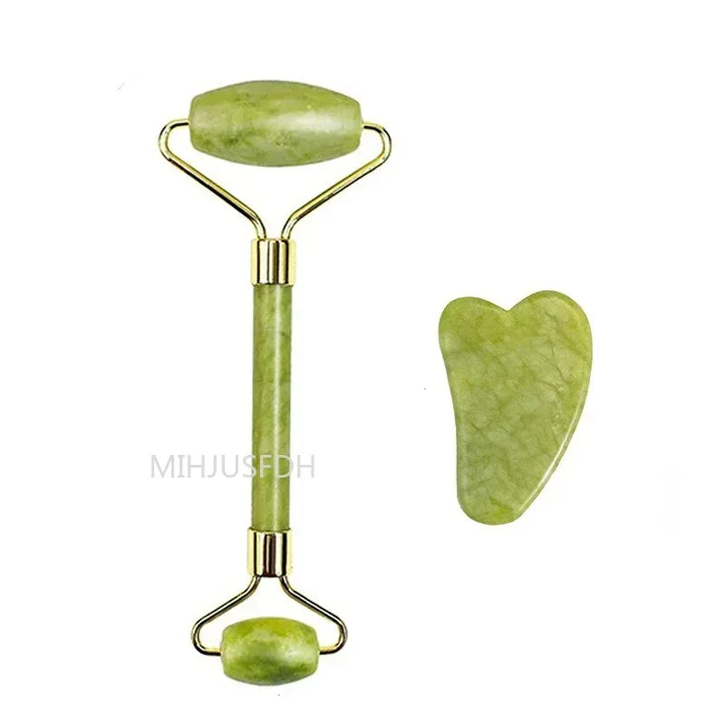 Natural Jade Roller Massager For Face, Body, Back Gua Sha by Home for Health and Beauty