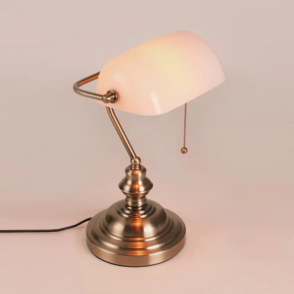 Desk lamp Table Light glass banker‘s lamp zipper switch for bedroom home stuy restaurant library office light night lamp by Home for Health and Beauty