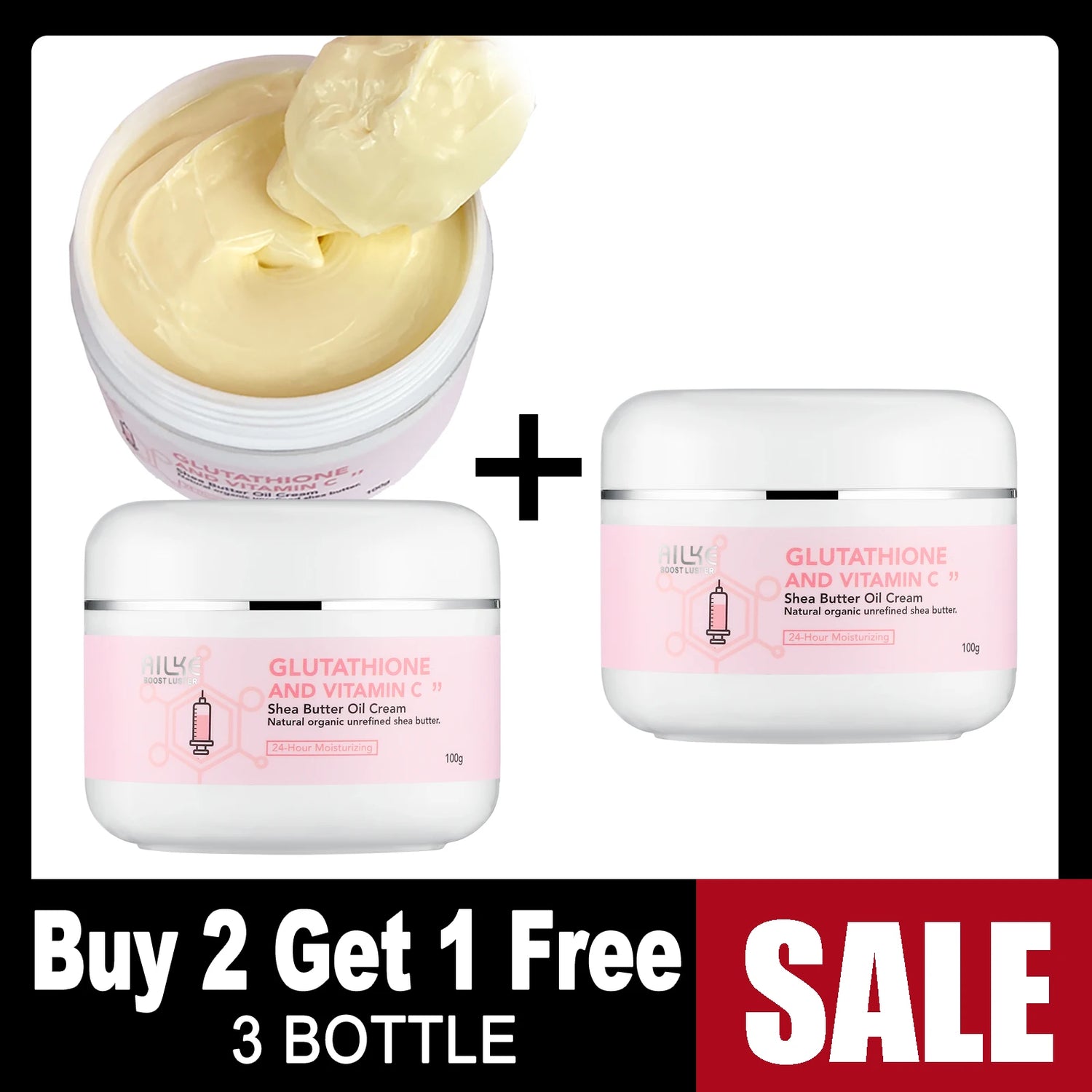 AILKE Organic Shea Butter Oil Whitening Cream, Brightening, Moisturizing, Smooth Nourish, Soften Skin, for Face, Body, 100ml by Home for Health and Beauty
