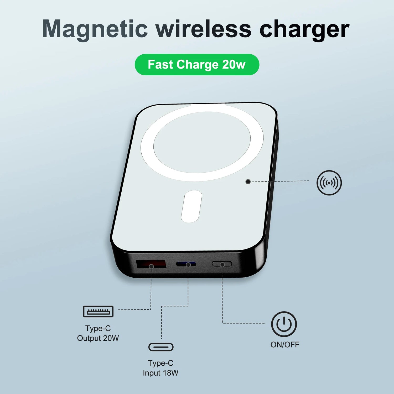 Magnetic Wireless Power Bank 10000mAh PD20W Built-In LED Display by Home for Health and Beauty