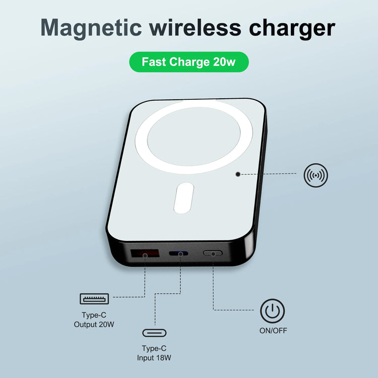 Magnetic Wireless Power Bank 10000mAh PD20W Built-In LED Display by Home for Health and Beauty