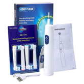 US Stock Round Rotating Electric Toothbrush for Adults Soft Bristles 5 Cleaning Modes USB Rechargeable, with 4 Replacement Heads by Home for Health and Beauty