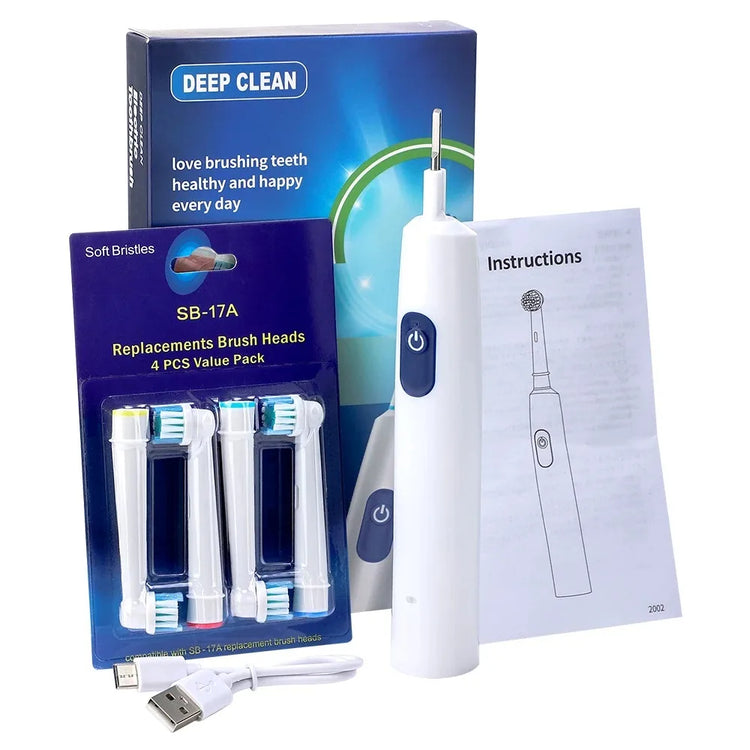 US Stock Round Rotating Electric Toothbrush for Adults Soft Bristles 5 Cleaning Modes USB Rechargeable, with 4 Replacement Heads by Home for Health and Beauty