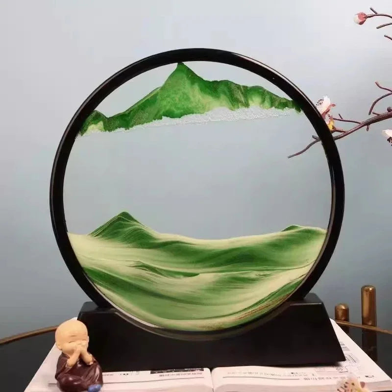 3D Moving Sand Art Picture Round Glass Deep Sea Sandscape Hourglass Quicksand Craft Flowing Sand Painting Office Home Decor Gift by Home for Health and Beauty