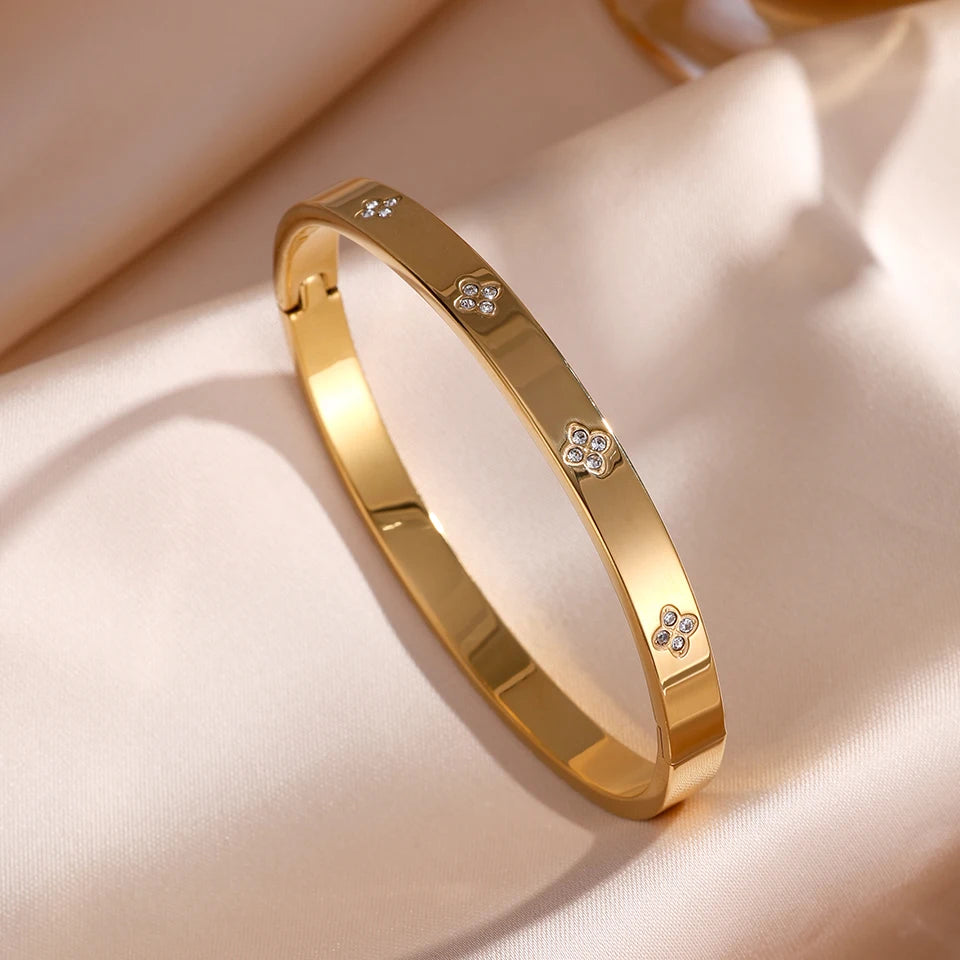 Sparkling Zirconia Inlaid Stainless Steel Bracelet 5/1pcs Set for Women Stackable Bangles Fashion Non Fading Jewelry Gift by Home for Health and Beauty