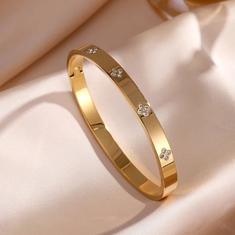 Sparkling Zirconia Inlaid Stainless Steel Bracelet 5/1pcs Set for Women Stackable Bangles Fashion Non Fading Jewelry Gift by Home for Health and Beauty