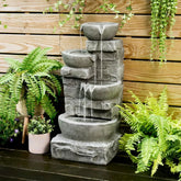 Cascading Bowls and Stacked Stones LED Outdoor Water Fountain by Home for Health and Beauty