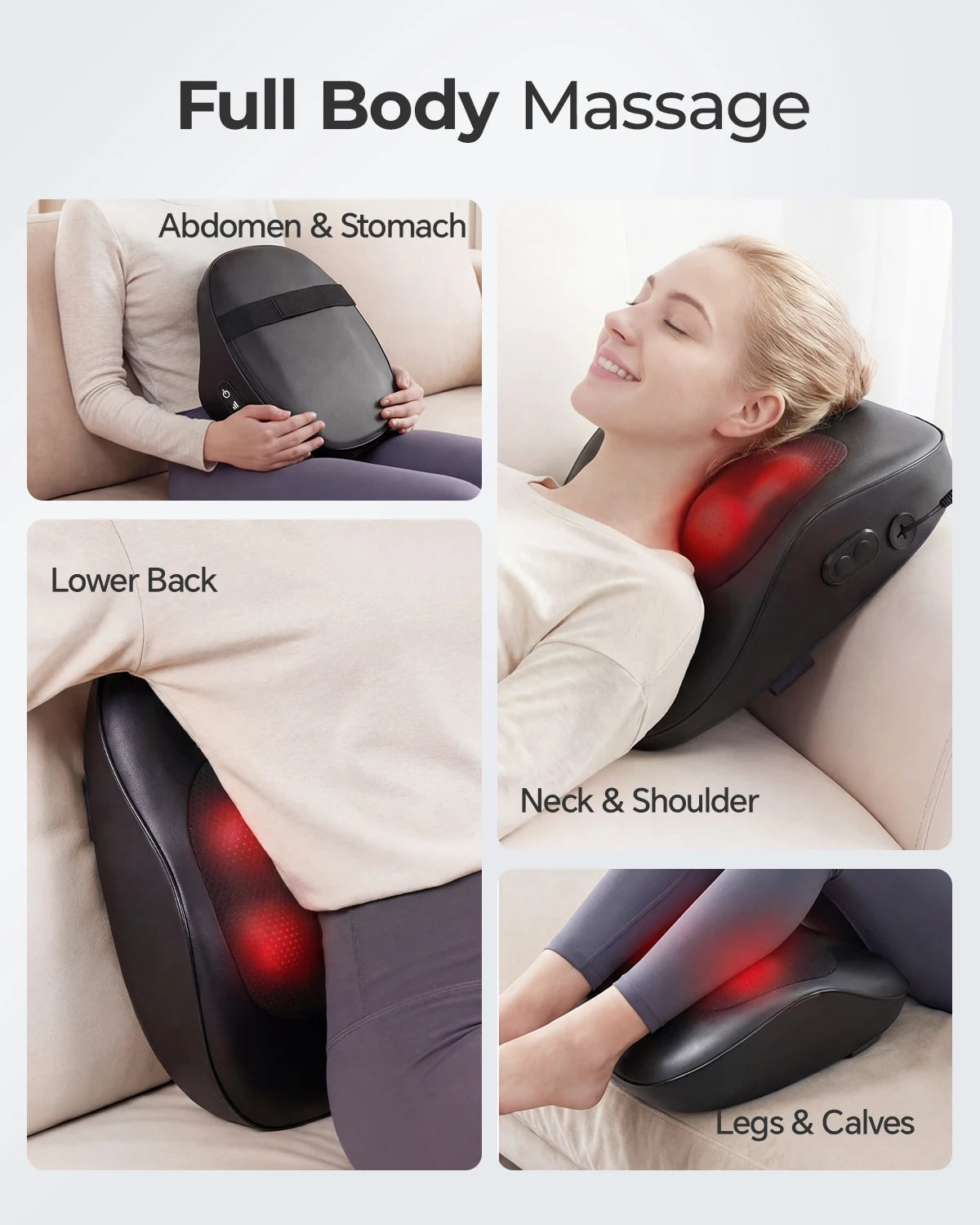 Electric Shiatsu Back Neck Massager with Heat,Ultra-Quiet Ergonomic 3D Kneading Massage Pillow for Full Body,Shoulder Leg Calf by Home for Health and Beauty