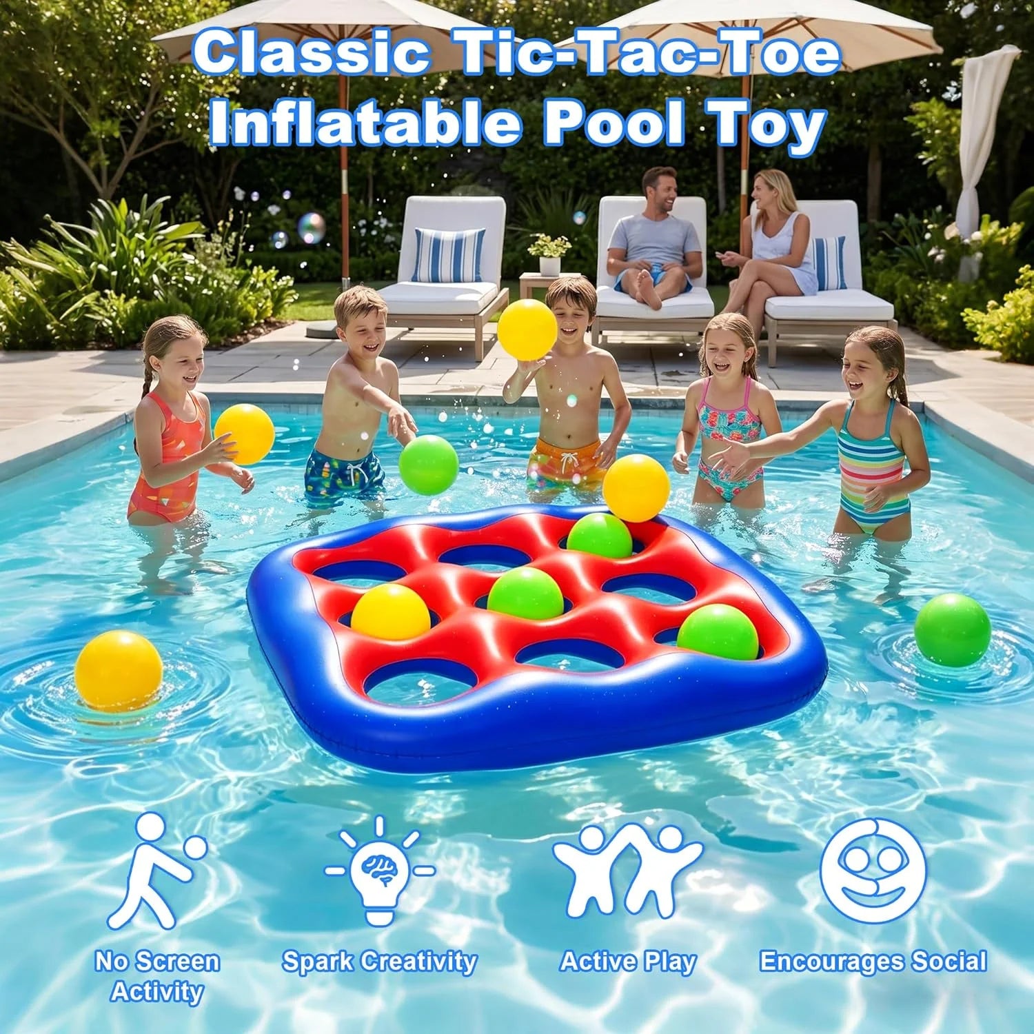 Pool Games Set- Tic-Tac-Toe Inflatable Pool Toys with 10 Balls Fun Summer Swimming Pool Party Beach Lawn Outdoor Camping Party Float Game Water Ball Toys for Adults Teens Kids 2-10 Players by Home for Health and Beauty