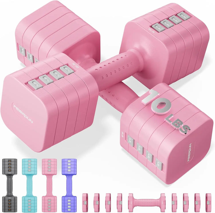 5-in-1 Adjustable Dumbbell Set of 2, 12LBS/20LBS Hand Weights for Women, Men, 1s-Adjust Dual-Stable Dumbbell Set for Women Home Gym & Outdoor by Home for Health and Beauty