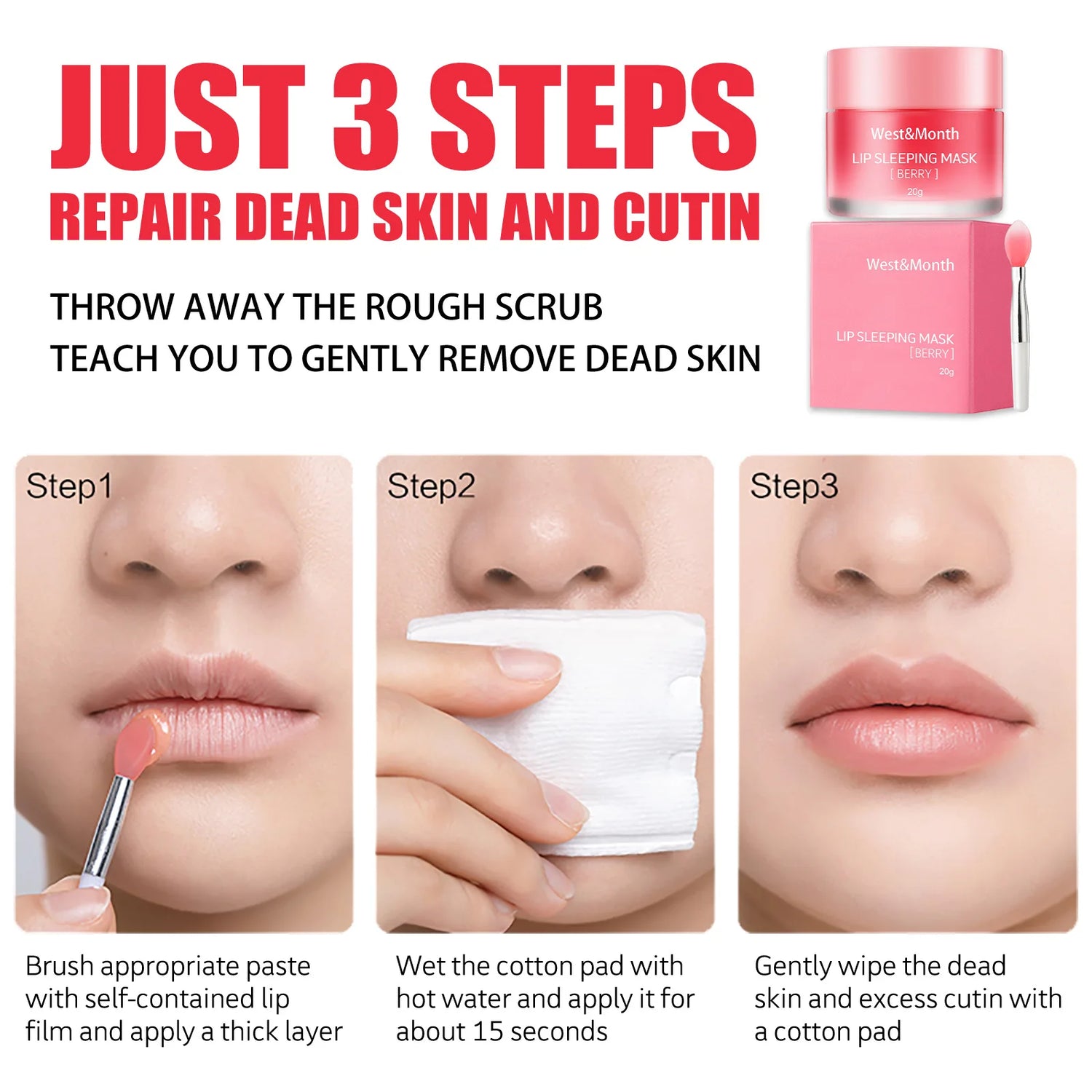 West&Month Lip Sleeping Mask Soften Cracking Lip Dead Skin Remover Dry Lips Treatment Exfoliant for Lips Nourish Jelly Lip Mask by Home for Health and Beauty