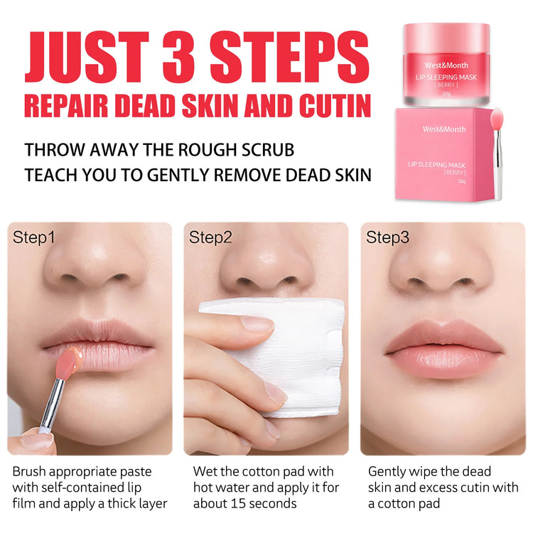 West&Month Lip Sleeping Mask Soften Cracking Lip Dead Skin Remover Dry Lips Treatment Exfoliant for Lips Nourish Jelly Lip Mask by Home for Health and Beauty