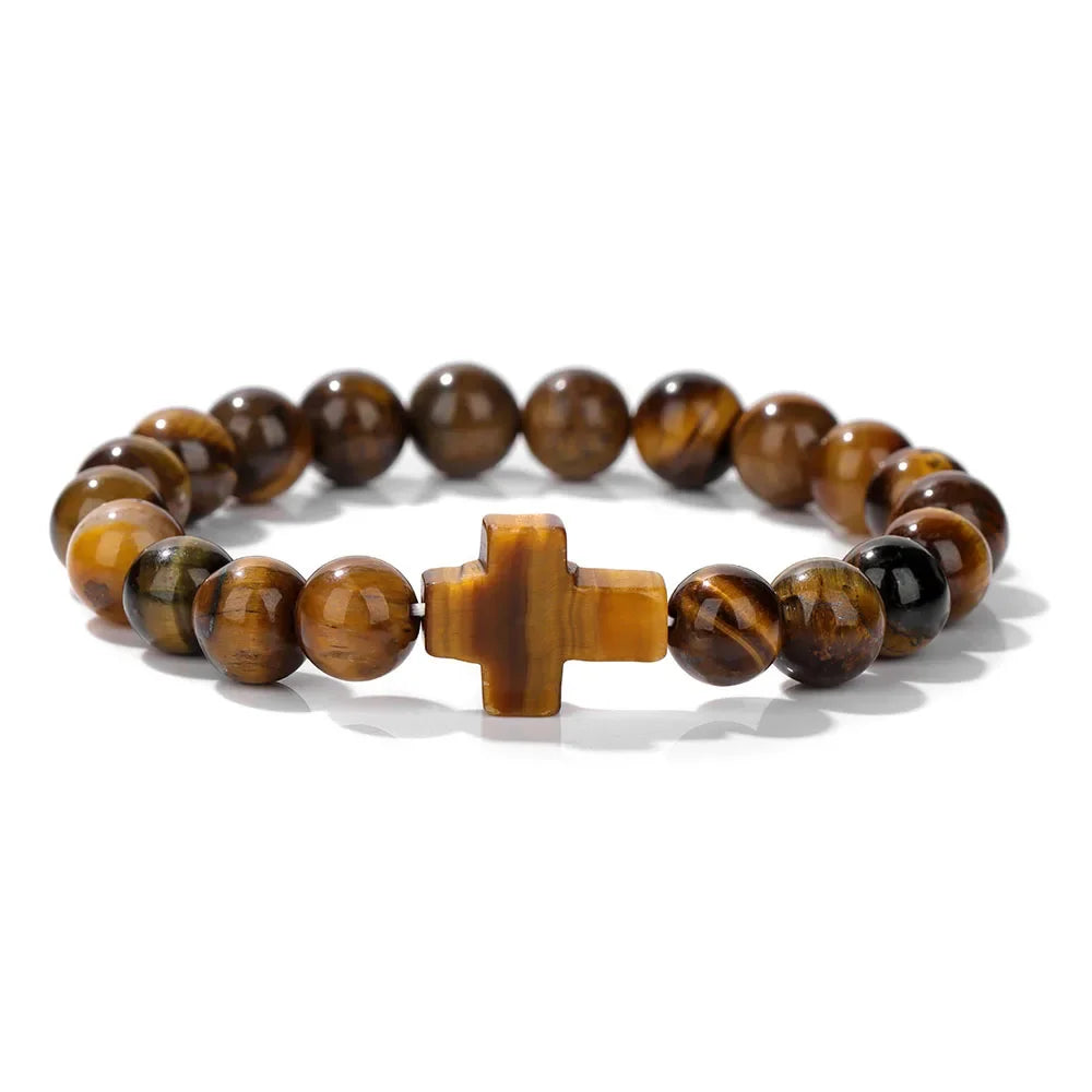 Natural Stone Cross Bracelets Unisex Prayer Yoga Jewelry