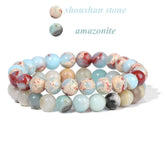 2Pcs Colorful Natural Stone Bead Bracelet Set 8MM Natural Agates Turquois Amethysts Quartzs Gem Stretch Bangle Jewelry Gift by Home for Health and Beauty