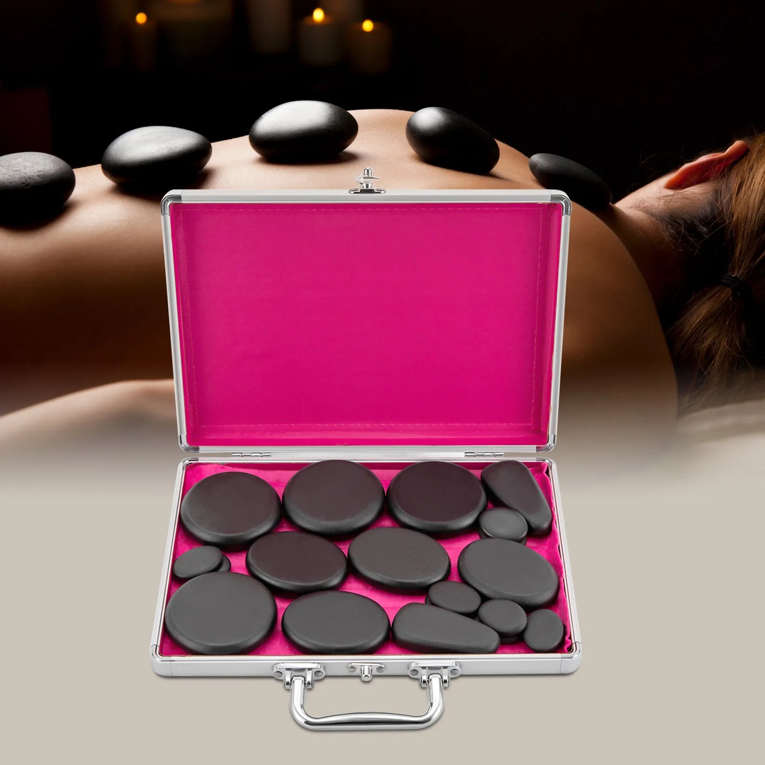 Hot Stones Massage Set, 18 Volcanic Rocks Body Massage Set, for Massage, Scraping, Hot Compress by Home for Health and Beauty
